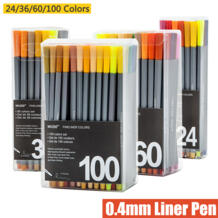 100 цвета микрон лайнер ручка Professional Эскиз Маркер 0,4 мм растворимые в воде Fineliners чертежные маркеры школы товары для рукоделия Right Point 32823967981
