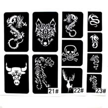 Трафареты для татуировок, 22 шт./лот, блестящие шаблоны для рисования, для мужчин, с волком, драконом, тигром, с изображением животных, аэрограф, трафареты для татуировок хной|tattoo stencil|henna tattoo stencils|tattoo template - AliExpress xmasir 32835225914
