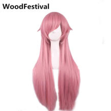 розовый парик для косплея с челкой синтетические длинные парики для женщин термостойкие прямые WoodFestival 32809910828