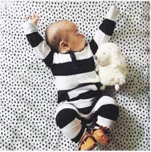 2019 новый стиль одежда для малышей Одежда для маленького мальчика Симпатичные полосой длинным рукавом песочник для малыша одежда для младенец комплект одежды Wotisyge 32778020990