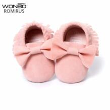 Новые стильные мягкие мокасины из флока с кисточками для маленьких девочек; Moccs; Детские ботиночки; мокасины; дизайнерская детская обувь; обувь для новорожденных; цвет розовый WONBO 32644958747