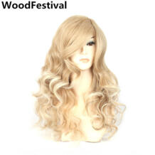 Большие размеры Для женщин парики длинные вьющиеся синтетические термостойкие волокна Косплэй парики с челкой WoodFestival 32807785040