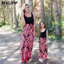 платье для мамы и дочки одинаковые комплекты для семьи неоновый коралловый черный Дамаск платье макси маленьких девочек Летняя MVUPP 32817117265