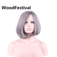 прямые Фиолетовый парик короткий парик косплей короткие парики синтетические волосы, серый/серый боб парики для женщин термостойкие WoodFestival 32804482915