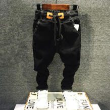 Новые детские джинсы для мальчиков 2019 г. весенние детские черные джинсы повседневные Мягкие джинсовые штаны с поясом для мальчиков от 3 до 8 лет! weiogems 32611948248