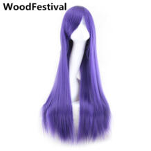 Косплей, парик черный парик с длинными прямыми волосами челка белый розовый красный фиолетовый коричневый парики синтетические волосы термостойкие парики WoodFestival 32811028711