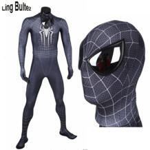 Высокое качество Новый черный костюм человека паука с зеркальными линзами черный удивительный человек паук спандекс Ling Bultez 32787816979