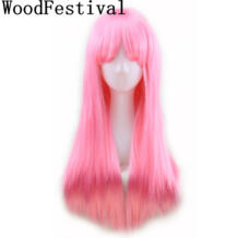 Парики из длинных прямых волос с челкой, синтетические парики для косплея для женщин, термостойкие, черные, розовые, темно-коричневые, бордовые WoodFestival 32807886441