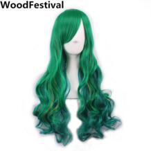 Термостойкое волокно Косплей парики для вечеринок для женщин синтетический разноцветный черный красный фиолетовый зеленый парик длинные волнистые WoodFestival 32808892173