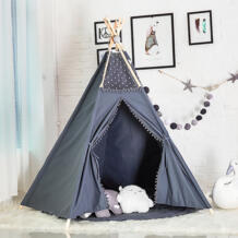 Детские индийские деревянные палатки, большая ручная работа, хлопок, парусиновые помпоны, кружевная детская игровая палатка, серый Кукольный домик для мальчиков и девочек Wonder Space 32872829773